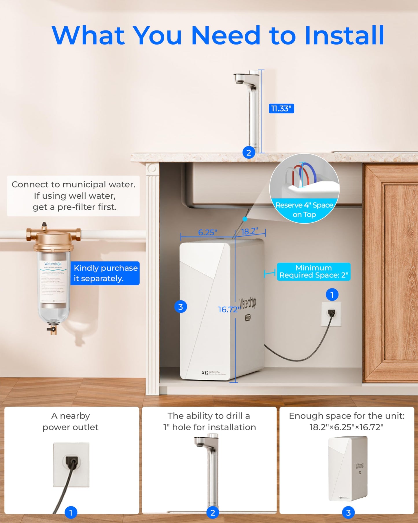 Waterdrop X12 White Tankless Reverse Osmosis System | 1200 GPD | 11-Stage Filtration | UV Sterilization | Alkaline Mineral Technology | Smart Faucet | NSF/ANSI 42, 58 & 372 Certified