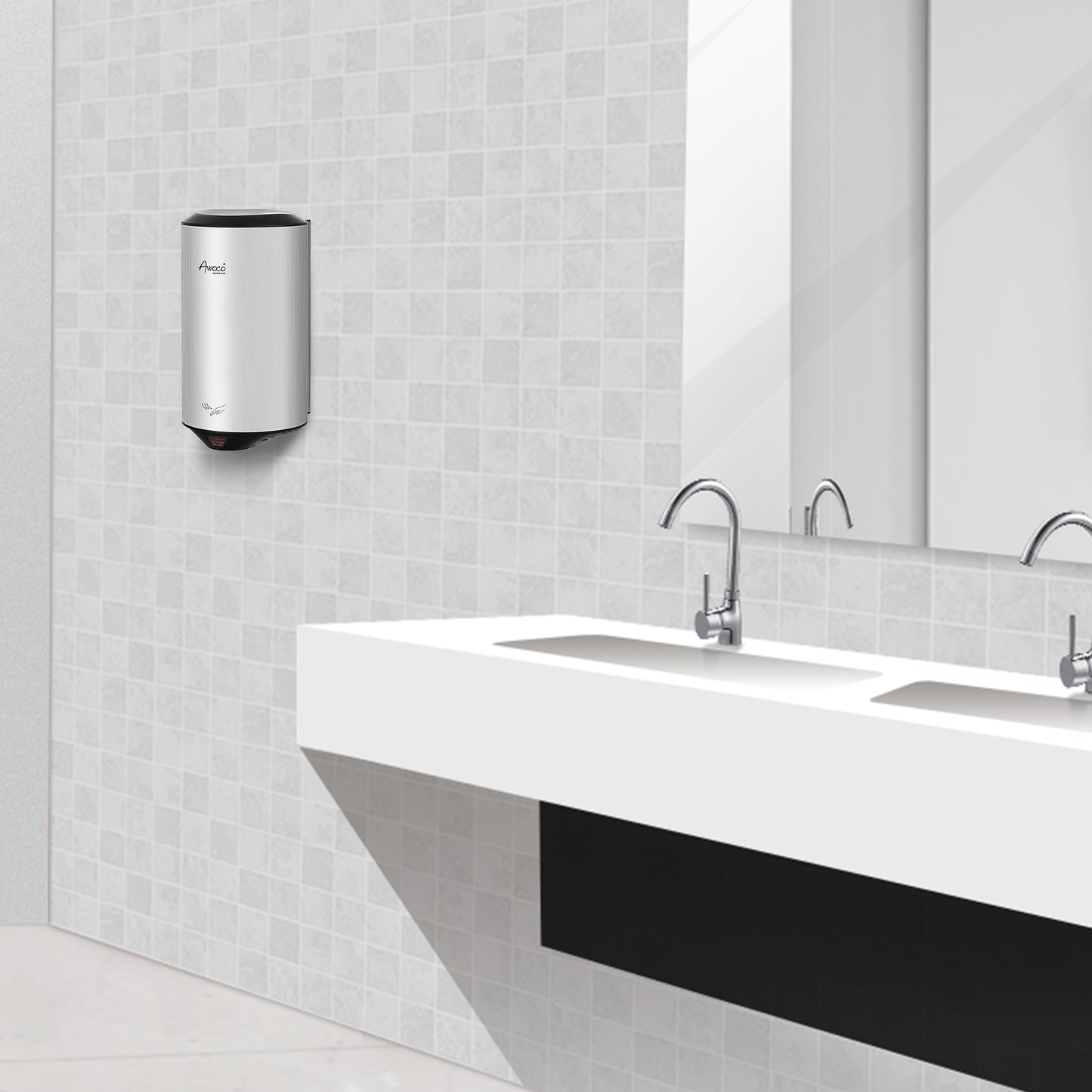 Awoco Round 1350W 120V Stainless Steel Automatic High Speed Commercial Hand Dryer, UL Certified