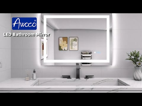 Awoco LED Bathroom Mirror with Light, Lighted Vanity Mirror with Backlit and Front Light, Dimmable Anti-Fog Memory Function Lighted Mirror with 3 Colors for Bathroom Wall