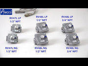 Maxitrol RV47L Liquid Propane Gas Pressure Regulator, 1/2" FPT Thread, 13/16" In and Out Opening, 1/2 PSIG In, 6" - 10" WC Out