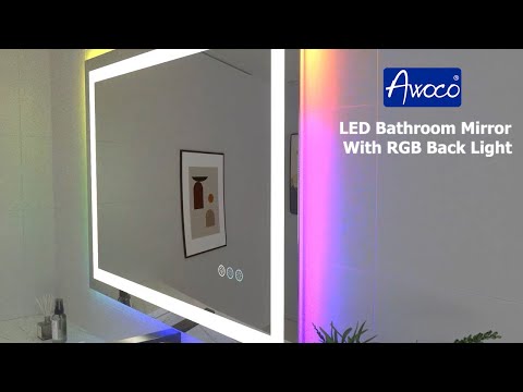 Awoco LED Bathroom Mirror, Vanity Mirror with 8 Colors RGB Backlit and 3 Colors Front Light, Dimmable Anti-Fog Lighted Mirror, Memory Function, Mirror for Bathroom Wall