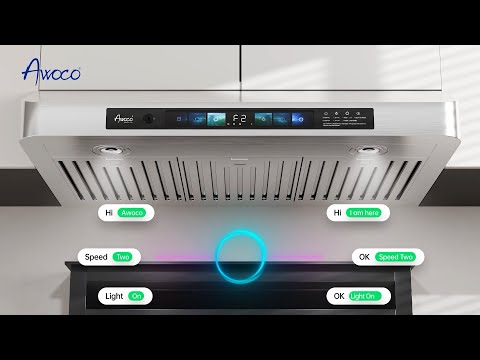 Awoco RH-UC6-V Under Cabinet Range Hood with Voice, Gesture, Touch & Remote Control, 900 CFM Kitchen Hood with 4-Speed Exhaust Fan, Stainless Steel Stove Hood with 3 Kitchen Vents, LED Lights, Baffle Filters