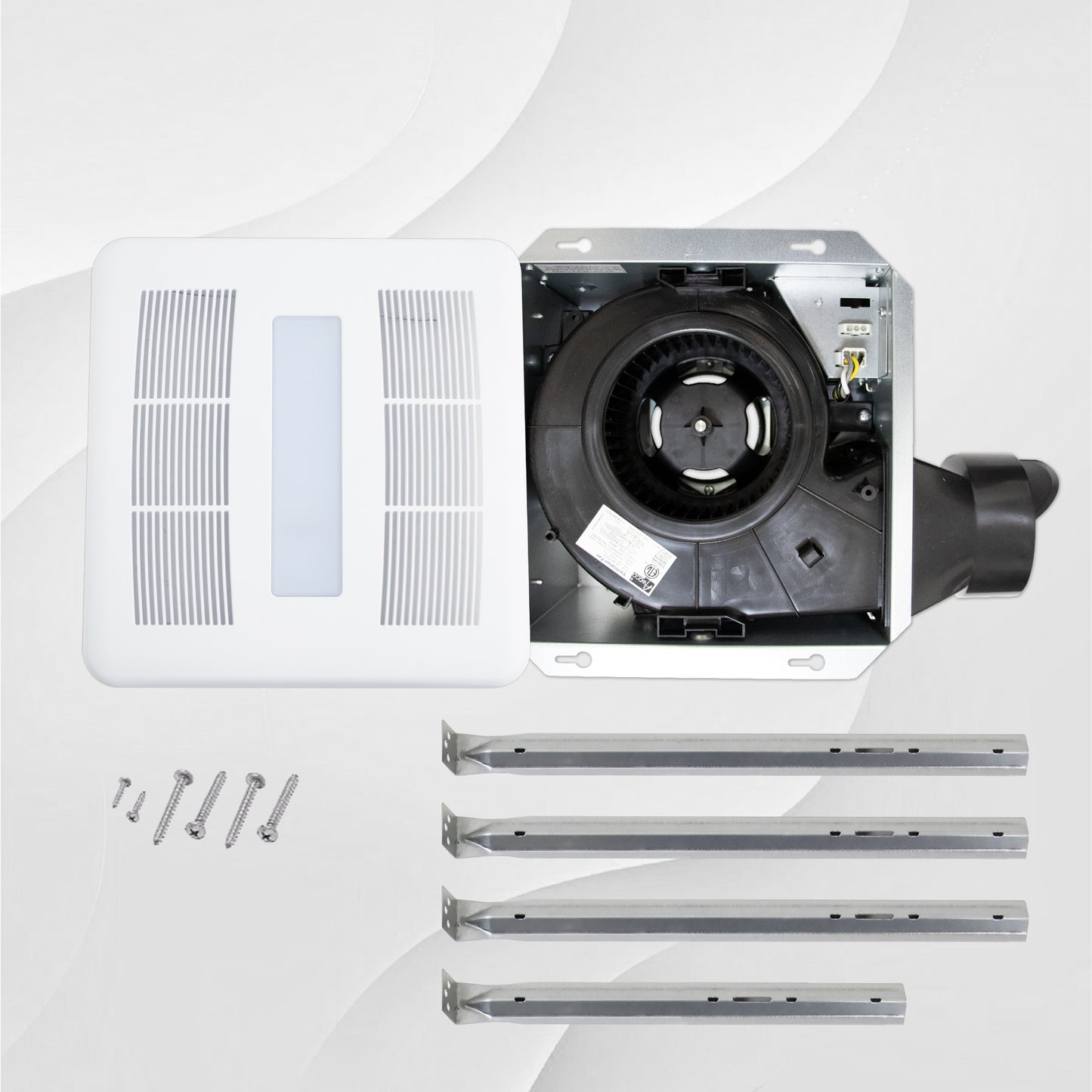 Exhaust fan components including screws and brackets 