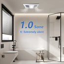 Bathroom with a toilet, bathtub, and shower, exhaust fan are 1.0 Sone Extremely silent