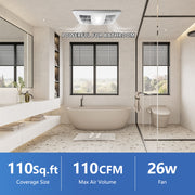 Modern bathroom with a shower and bathtub, exhaust fan powerful for bathroom, 110sq.ft coverage, 110CFM, 26W
