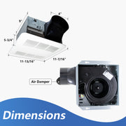 Ceiling exhaust fan with dimensions labeled
