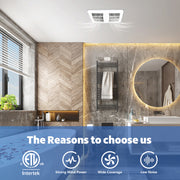 Modern bathroom interior with a ceiling exhaust fan, large mirror, and window. Our exhaust fan have ETL, strong wind power, wide coverage, low noise