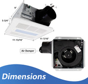 Ceiling-mounted exhaust fan with dimensions labeled 