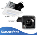 Ceiling-mounted exhaust fan with dimensions labeled 