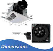 Measurement chart of a ceiling-mounted exhaust fan with labeled dimensions