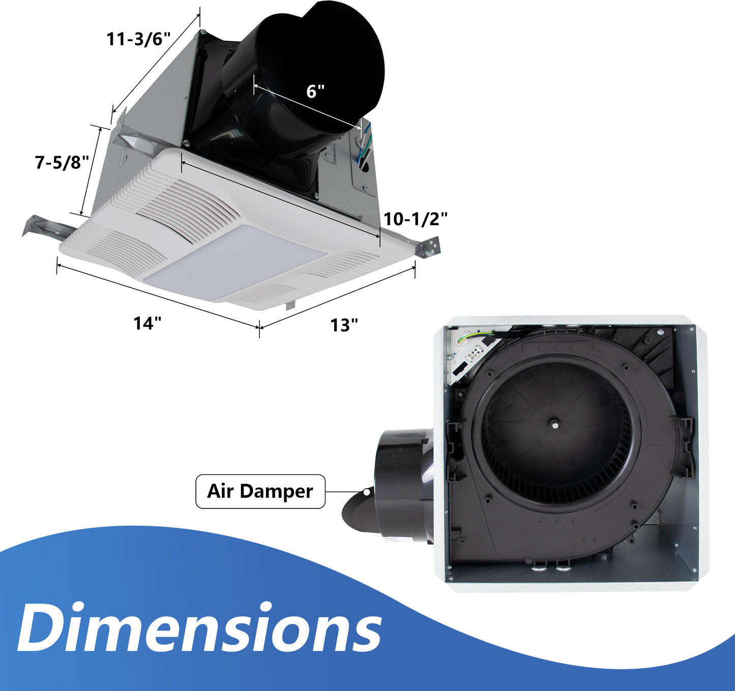 Ceiling-mounted exhaust fan with dimensions