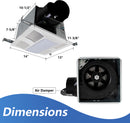 Ceiling-mounted exhaust fan with dimensions labeled 
