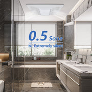 Modern bathroom with a glass shower enclosure and a window, the exhaust fan are 0.5 Sone Extremely silent