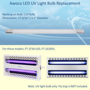 Awoco LED UV light bulb replacement, marking on bulb: L15T8/BL. For FT-2F30-LED and FT-2G30SS models