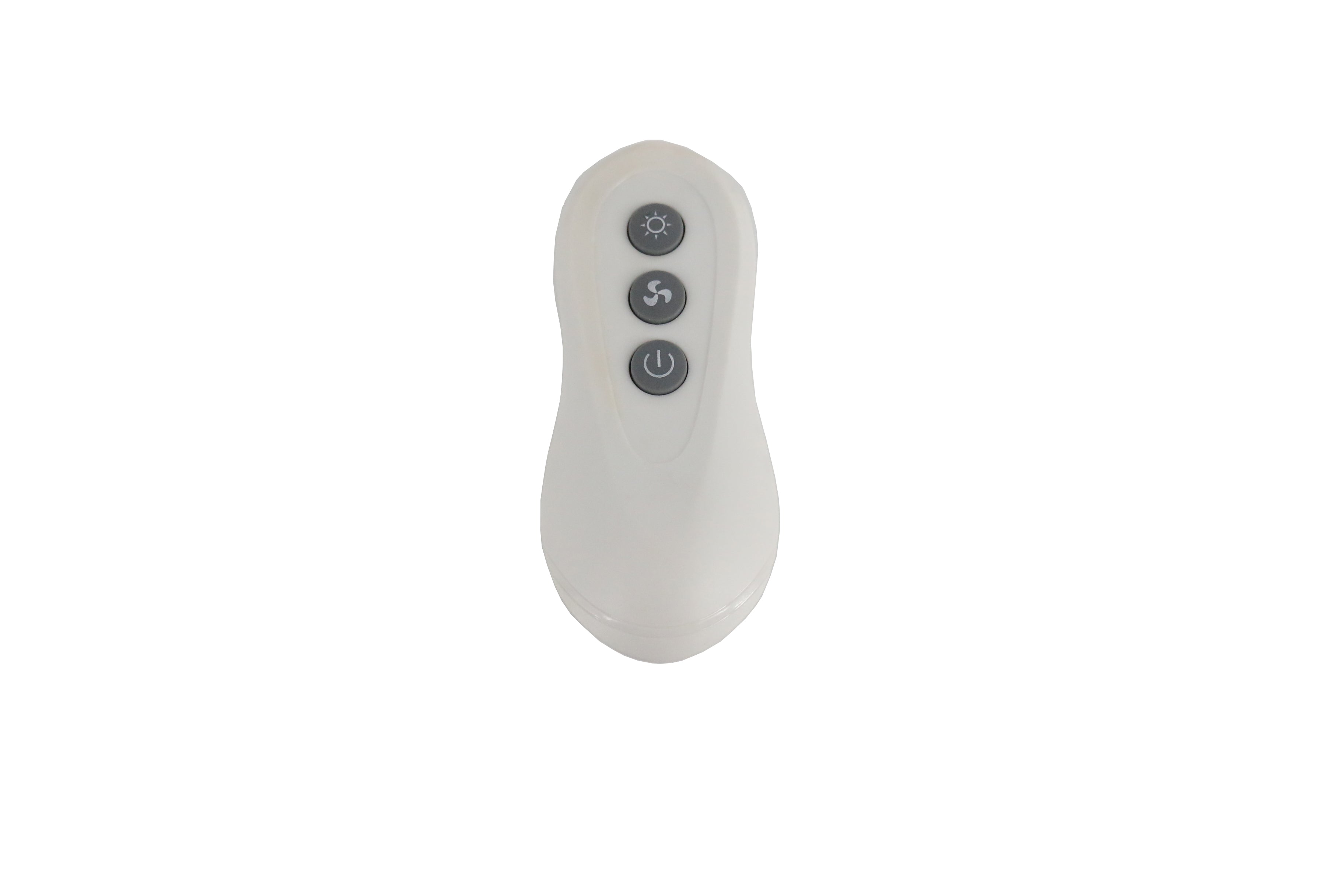 White remote control with three buttons on a white background