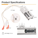 Product specifications diagram with dimensions and details of a heating element.
