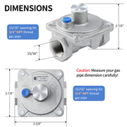 Metal valve with dimensions labeled 