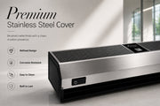 Awoco signature series air curtain with premium stainless steel cover and brushed metal finish