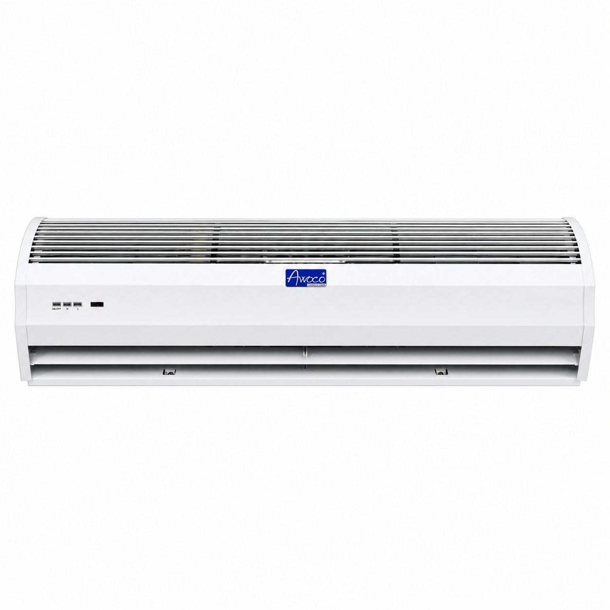 Front View of Awoco Slimline fm1209 commercial air curtain on a white background.