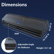Adjustable angle air deflector, 36"W x 8-5/8"D x 10-3/8"H, weight: 33.1 LB