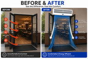 Before and after comparison of an Air curtain system in a room.