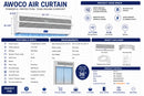 Awoco air curtain product description with features, measurements, and specifications.
