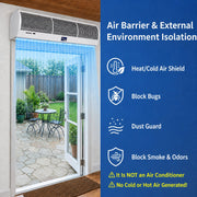 An air barrier and external environment isolation seal installed around a sliding glass door.