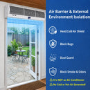 An air barrier and external environment isolation seal installed around a sliding glass door.