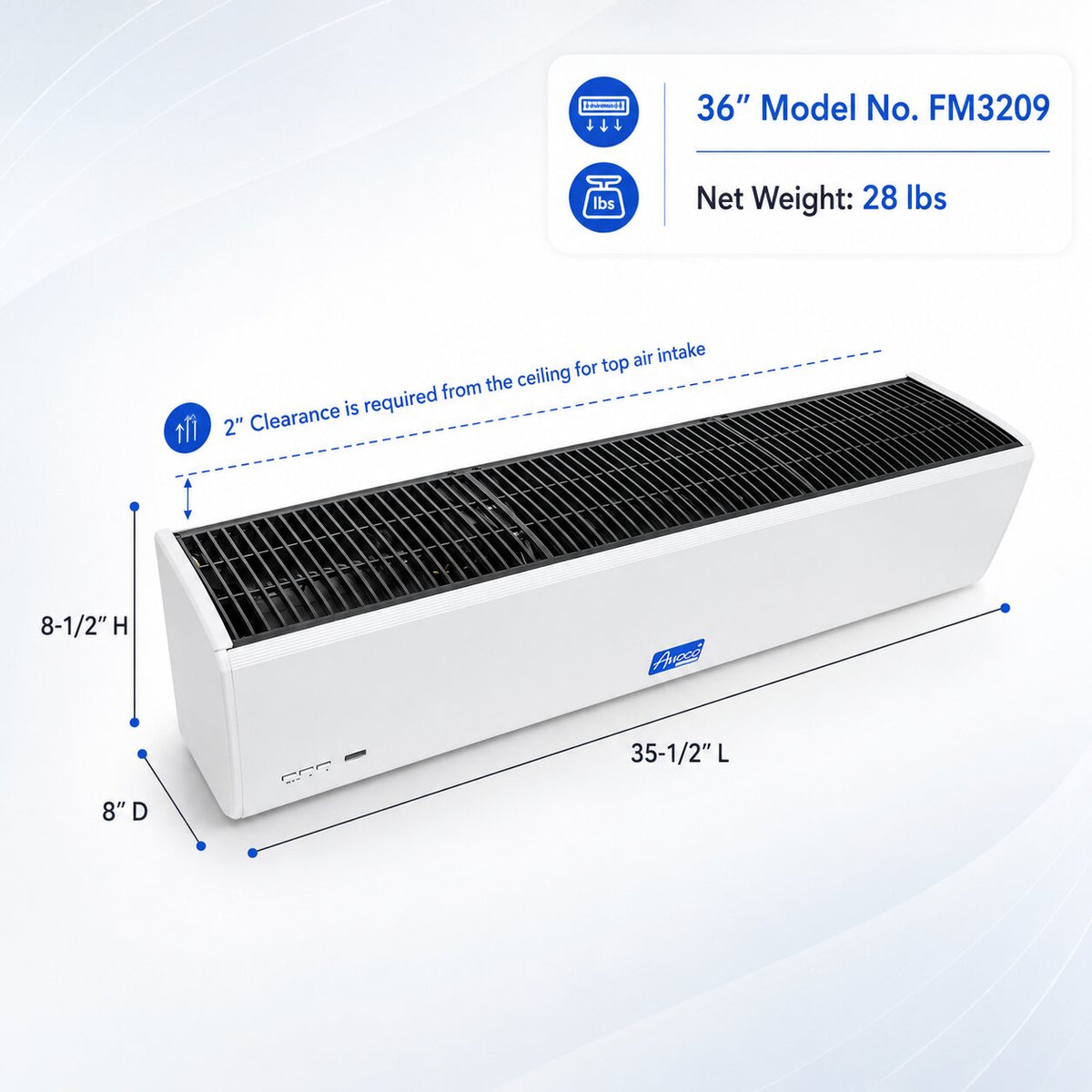 White 36-inch air curtain