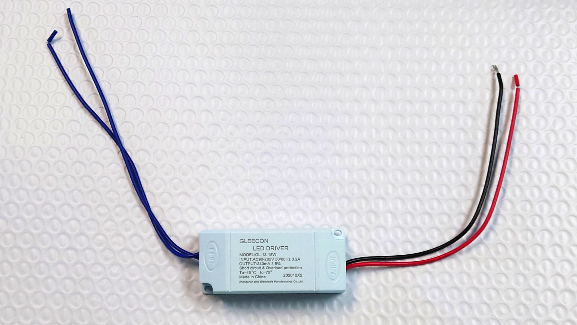 A blue LED driver with wires for electric fly traps