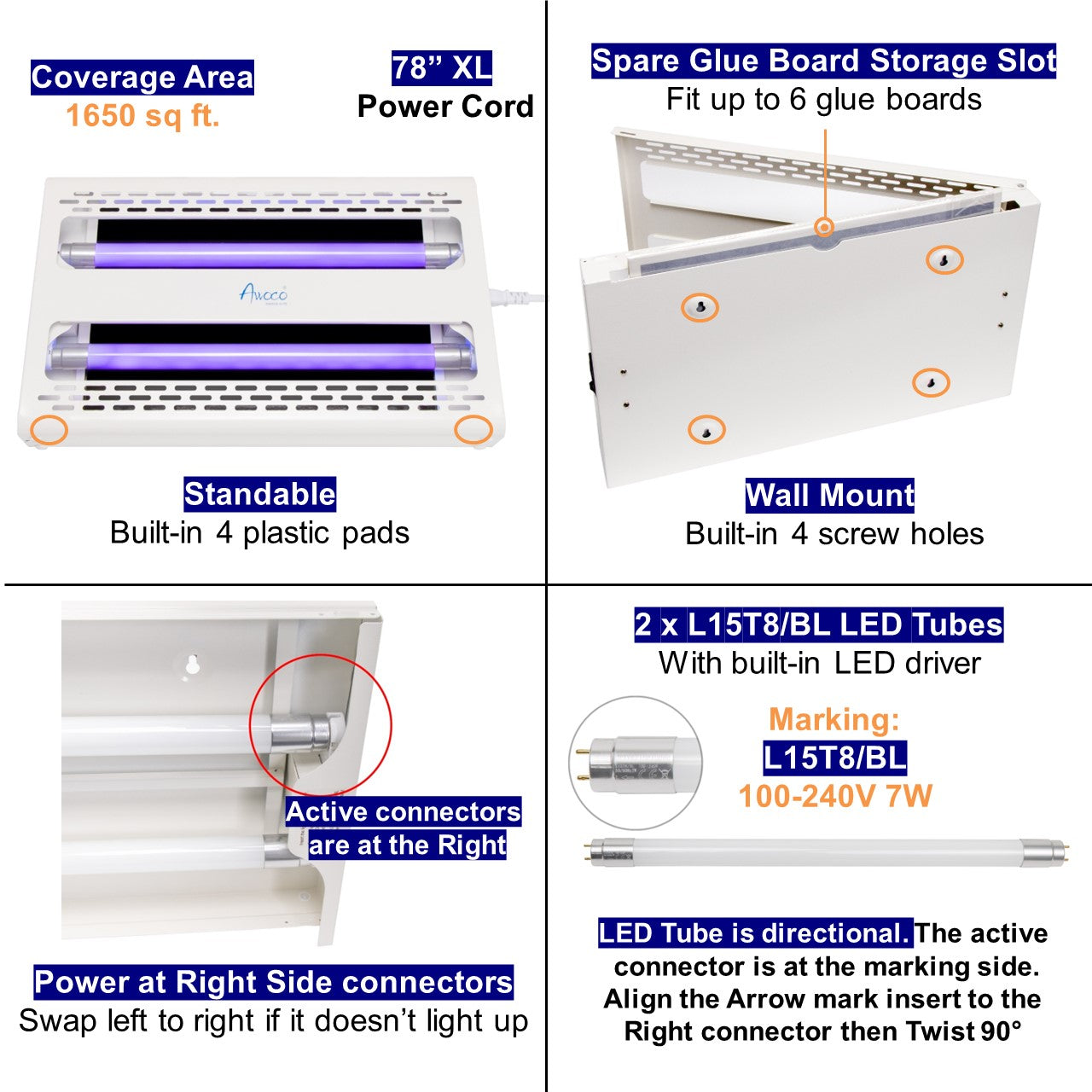 Standable, Wall Mount, LED Tubes