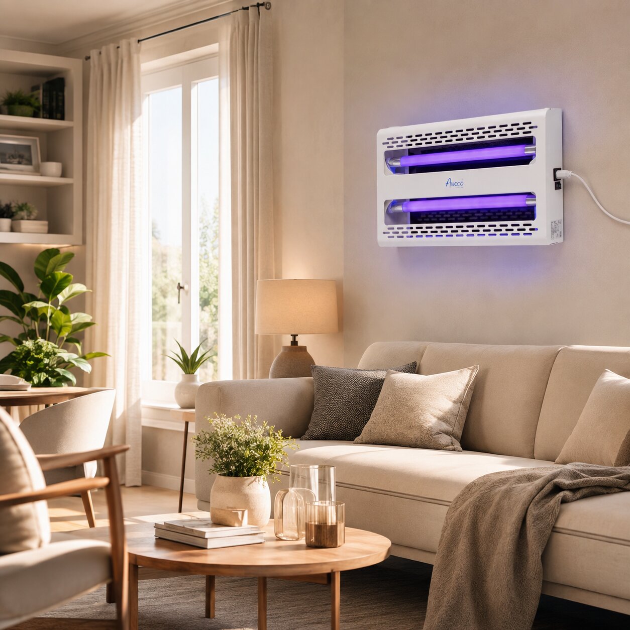 Modern wall-mounted indoor fly trap installed on a clean home wall