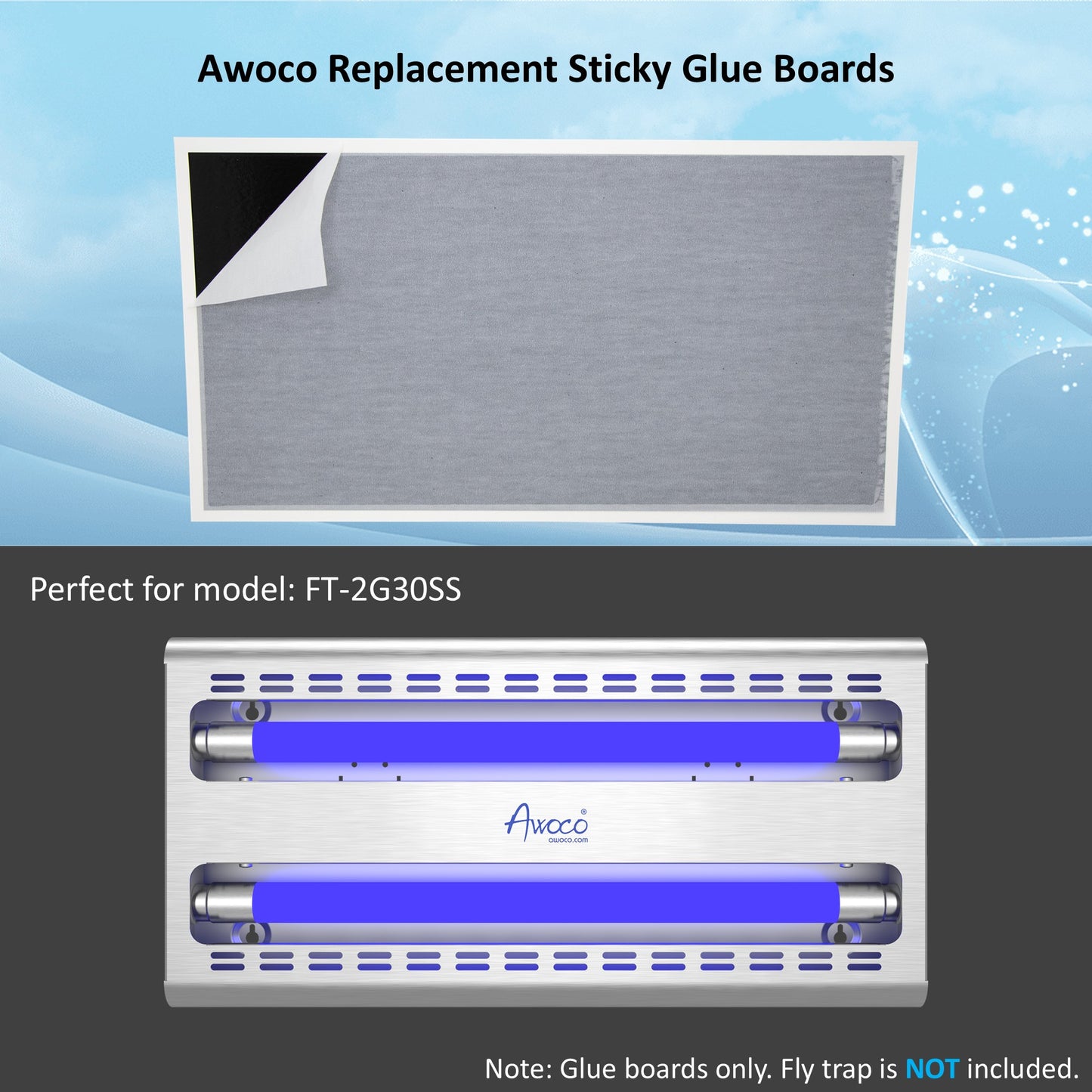 Awoco replacement sticky glue boards with a fly trap model FT-2G30SS 