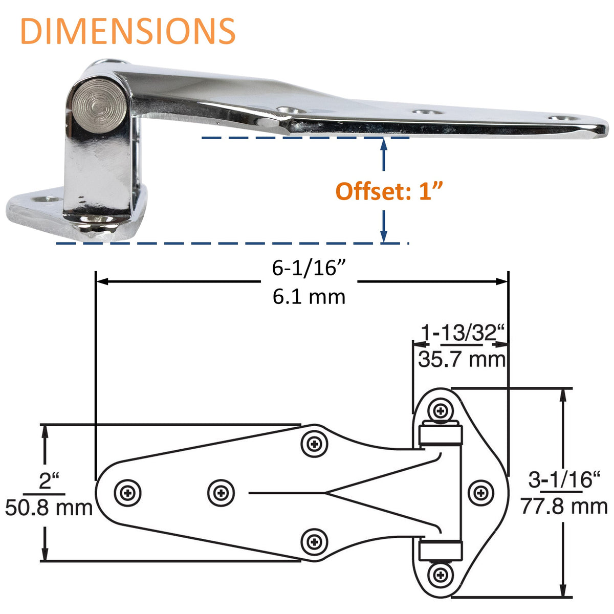 Kason 1070 Surfacemount Narrow Flange Hinge, 1" Offset Dimensions