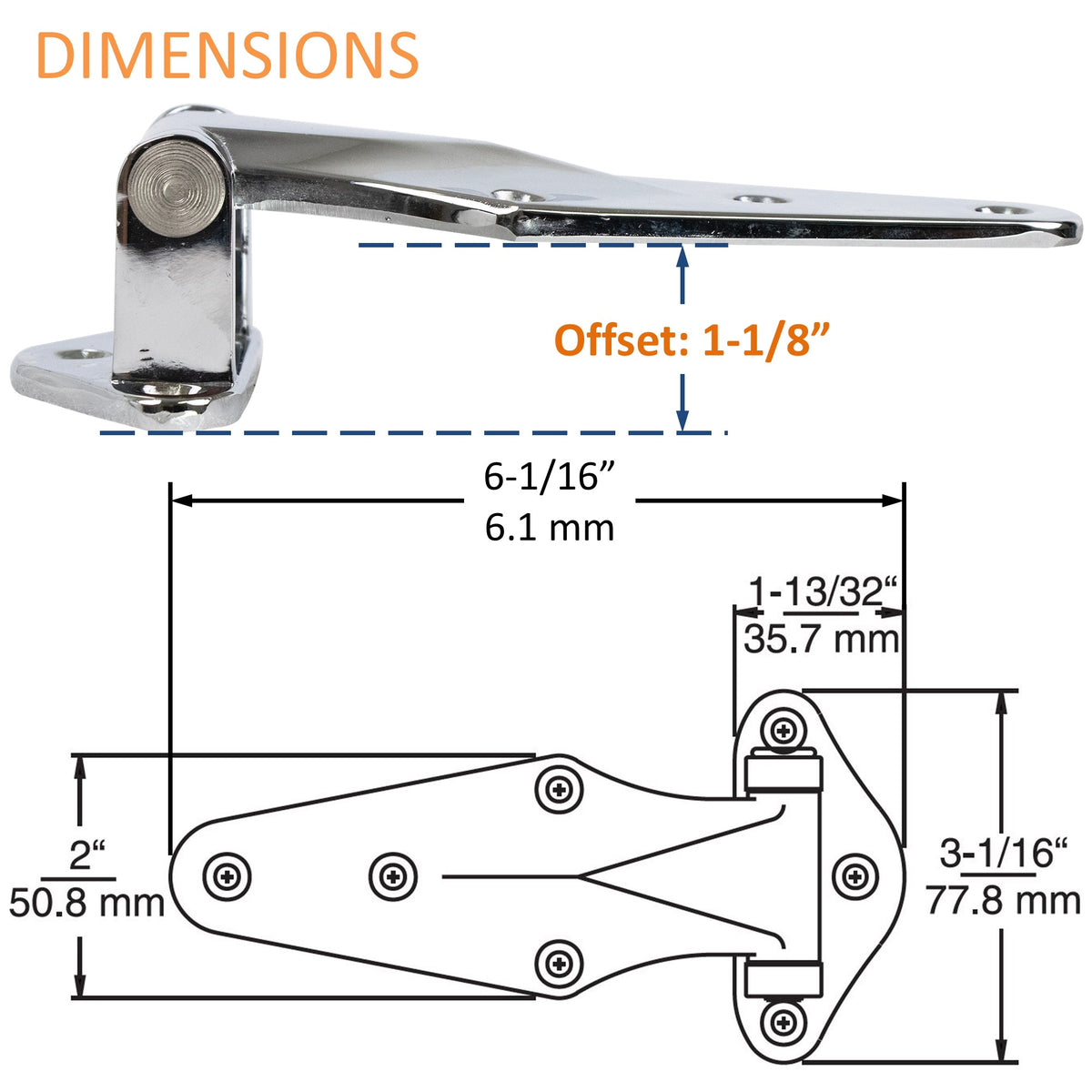 Kason 1070 Surfacemount Narrow Flange Hinge, 1-1/8" Offset Dimensions