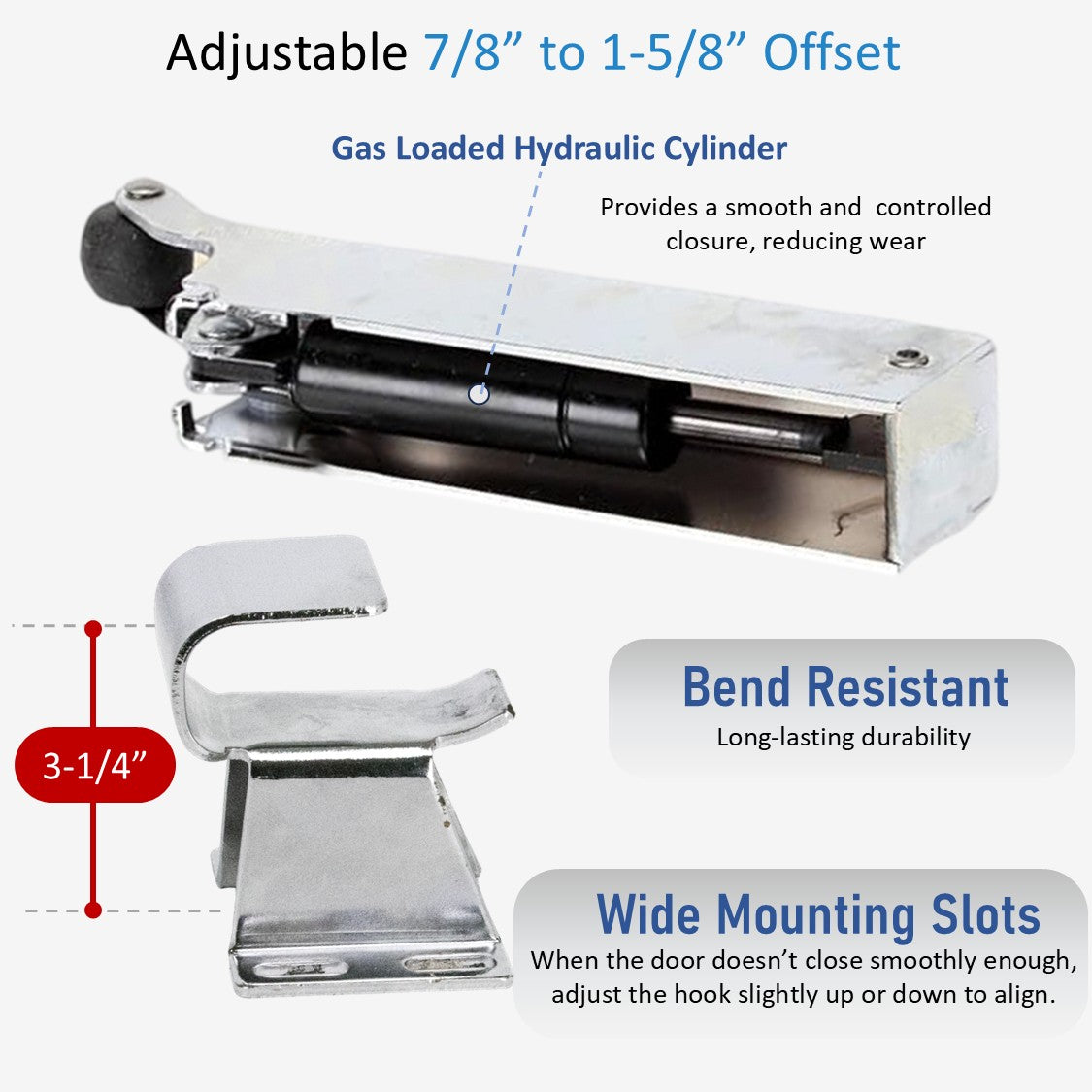 Kason 1094 Hydraulic Door Closer, Adjustable 7/8" to 1-5/8"