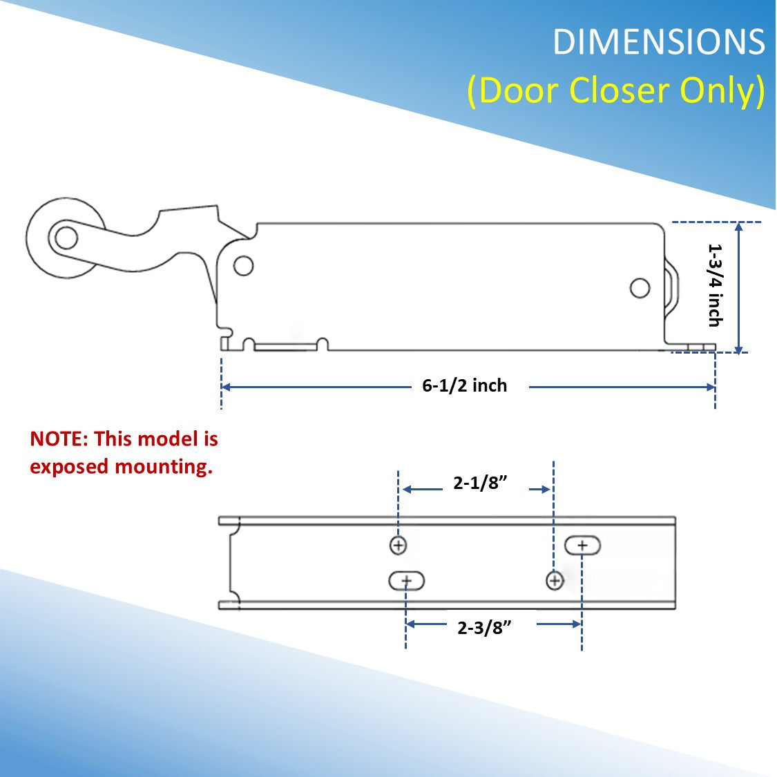 Kason 1094 Hydraulic Door Closer Exposed Body Only Dimensions