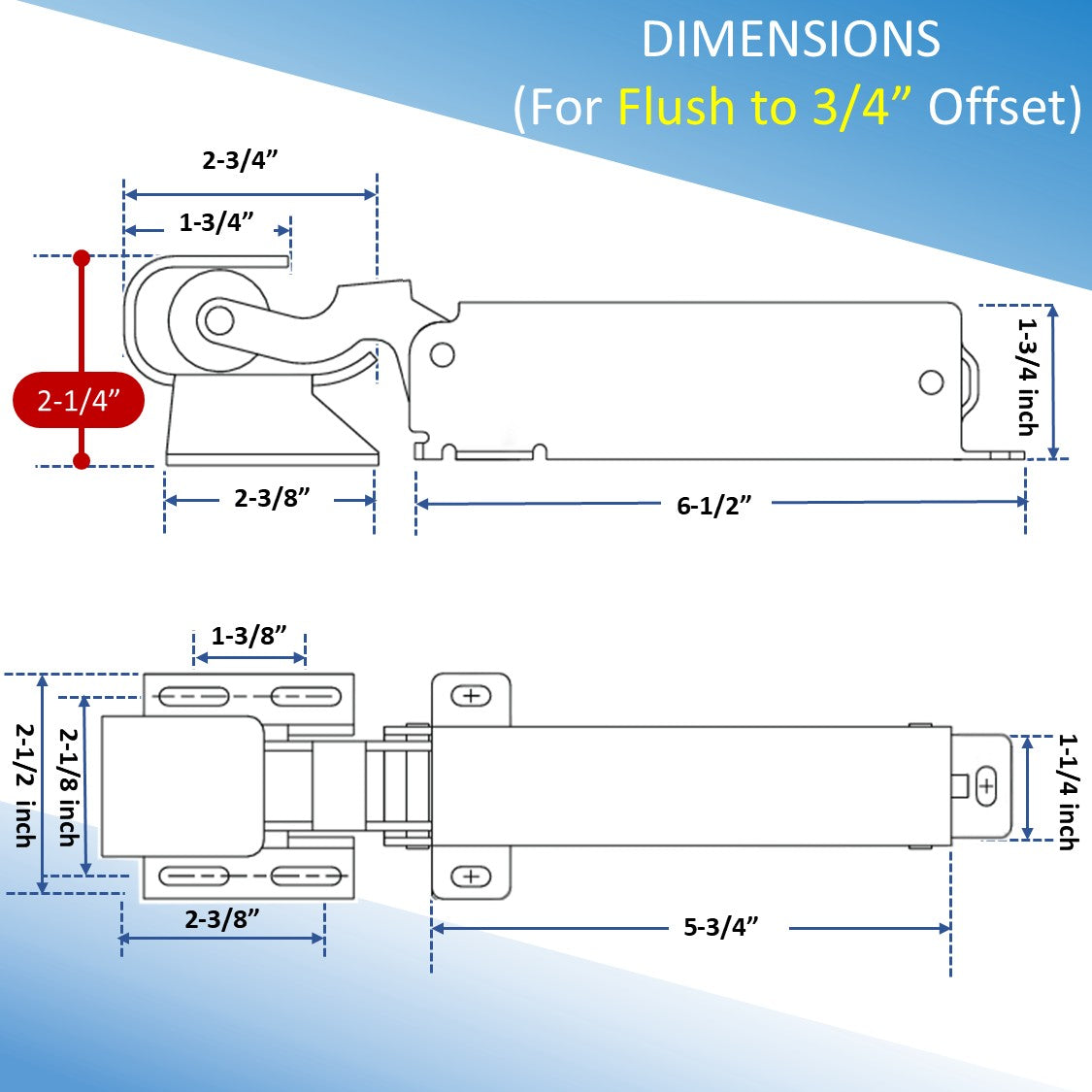 Kason 1094 Hydraulic Door Closer, Dimensions Flush to 3/4" Offset