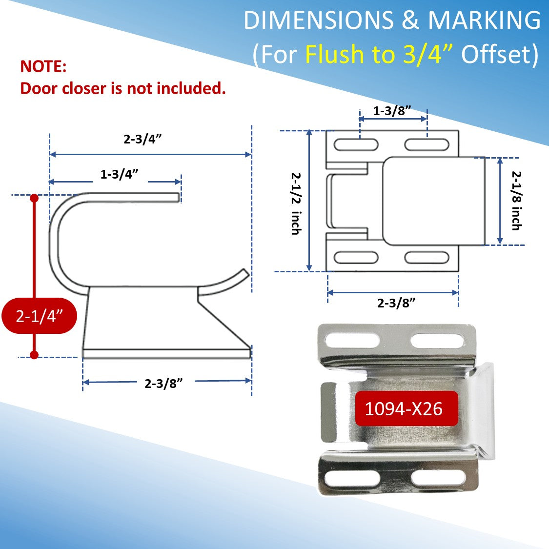 Kason 1094 Series Extra Wide Hook, Dimensions & Marking for Flush to 3/4" Offset