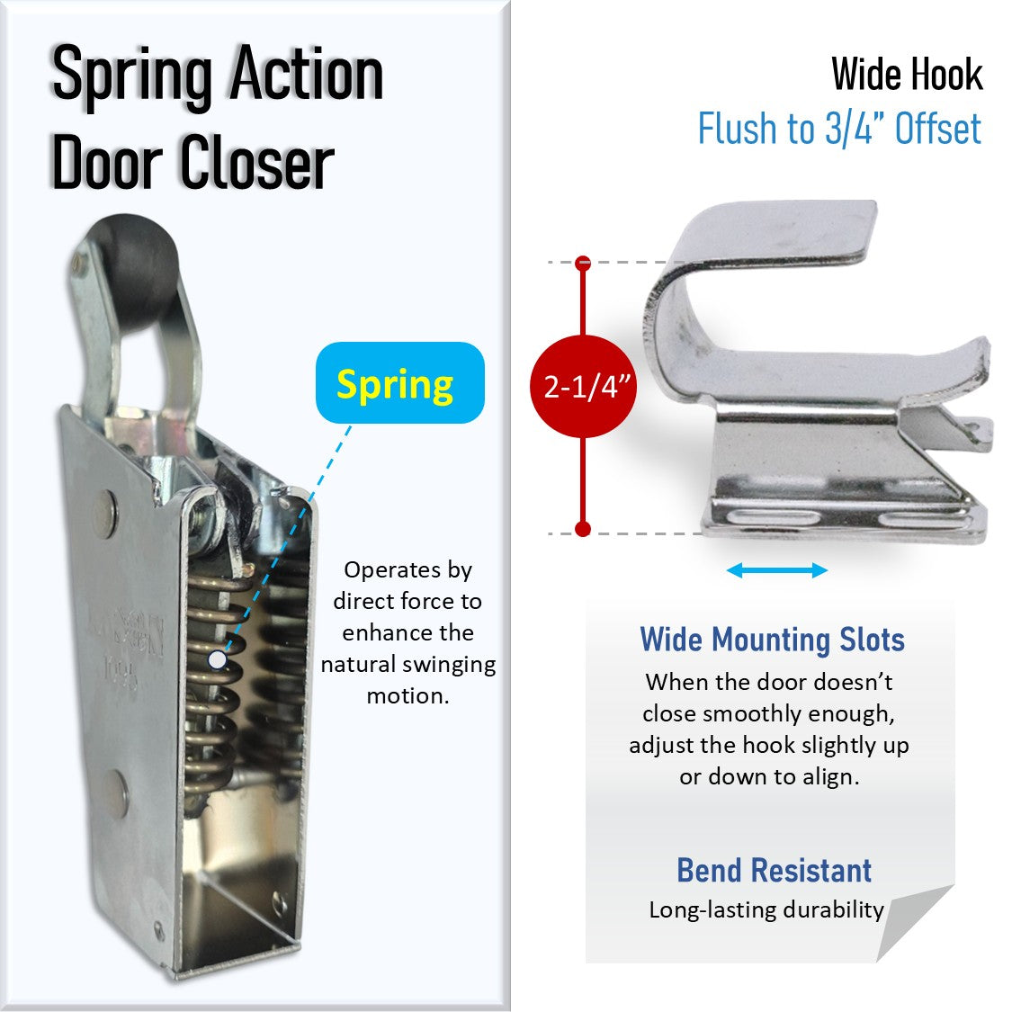 Kason 1095 Spring Action Door Closer, Diagram Flush to 3/4" Offset