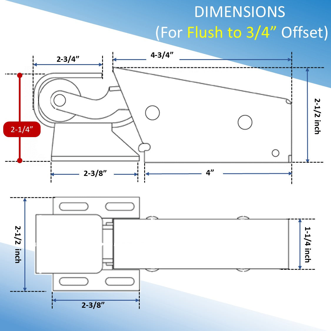 Kason 1095 Spring Action Door Closer, Dimensions Flush to 3/4" Offset