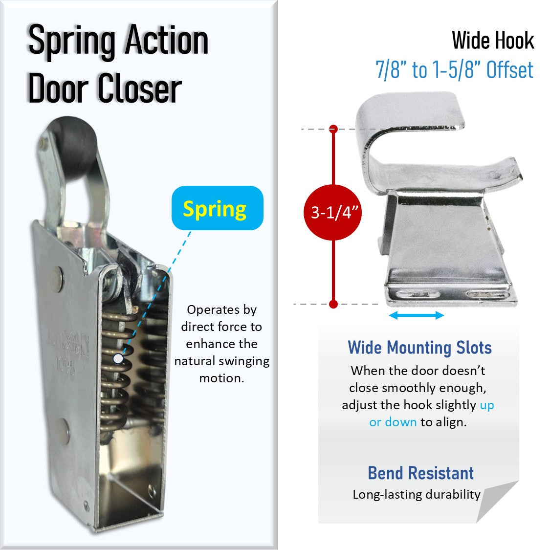 Kason 1095 Spring Action Door Closer, Diagram 7/8" to 1-5/8" Offset