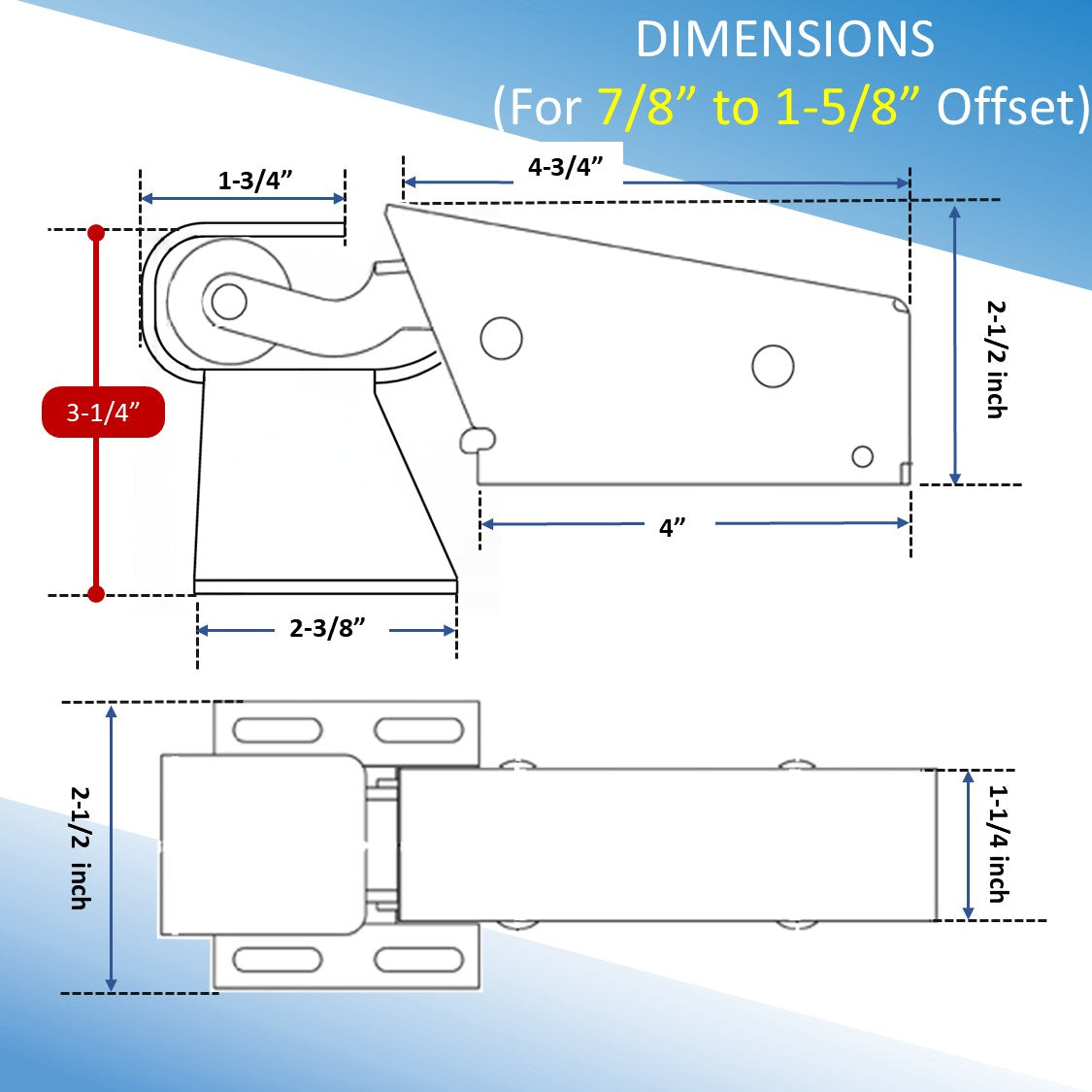 Kason 1095 Spring Action Door Closer, Dimensions 7/8" to 1-5/8" Offset