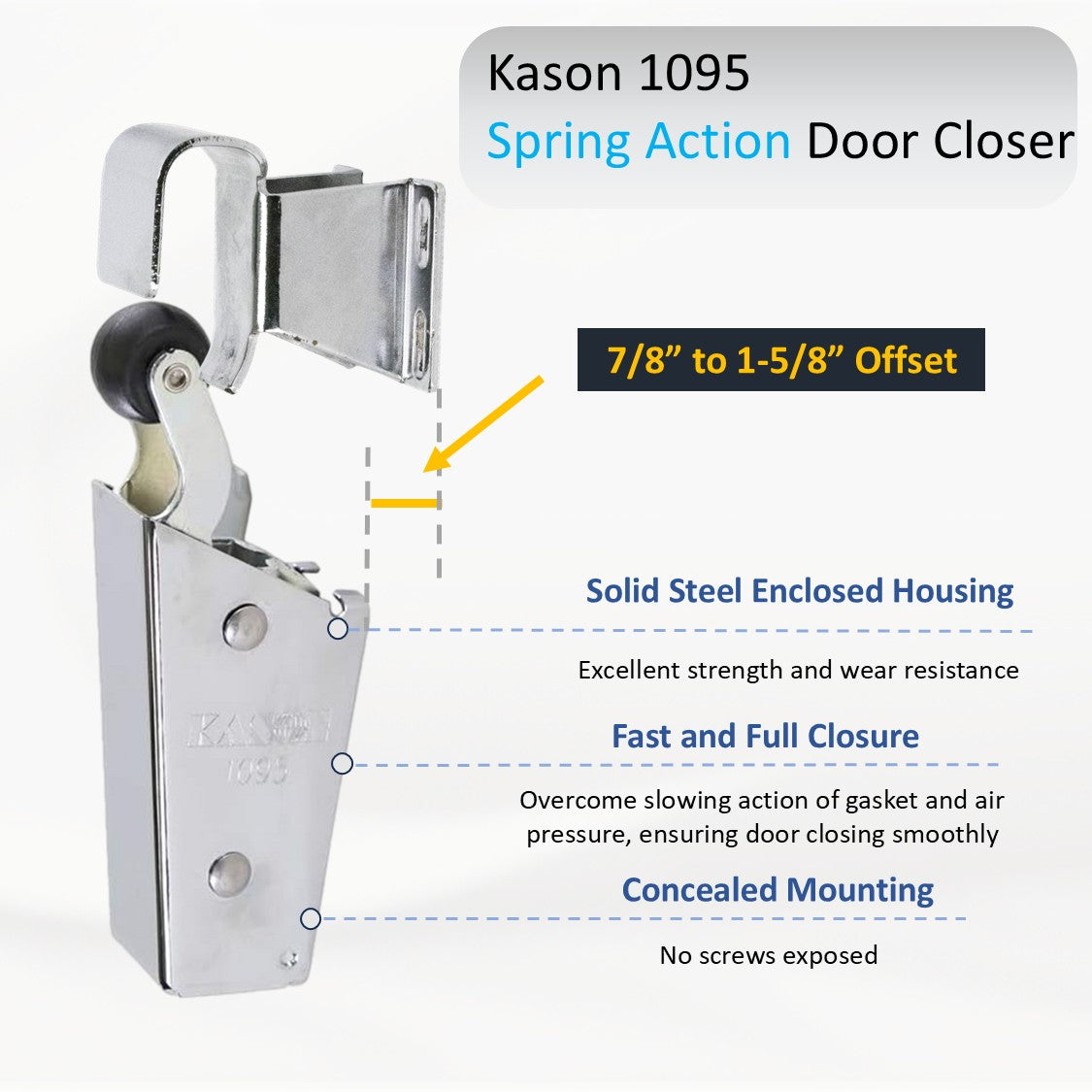 Kason 1095 Spring Action Door Closer, Spring Action 7/8" to 1-5/8" Offset