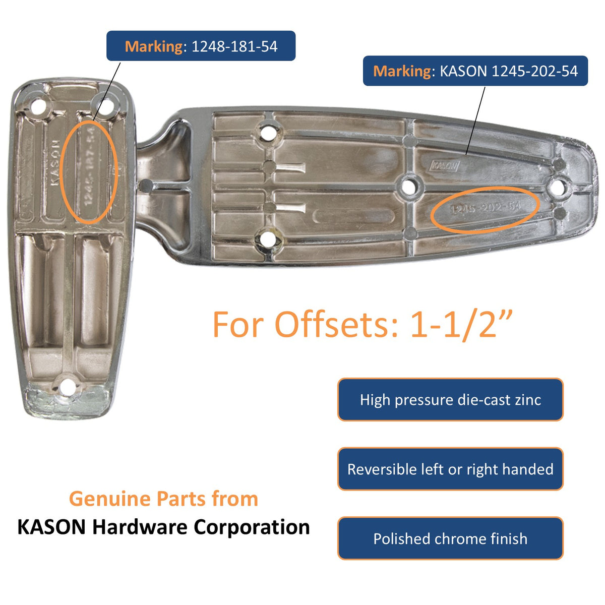 Kason 1248 Reversible Spring-Assisted Cam-Lift Hinge Offset: 1-1/2" Marking