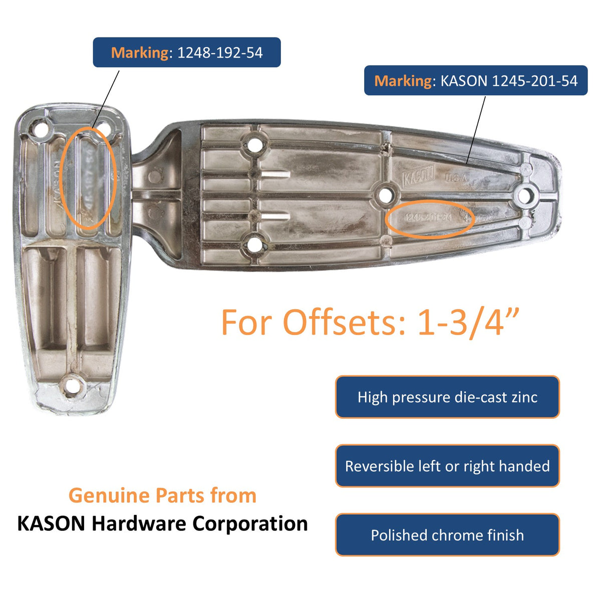 Kason 1248 Reversible Spring-Assisted Cam-Lift Hinge Offset: 1-3/4" Marking