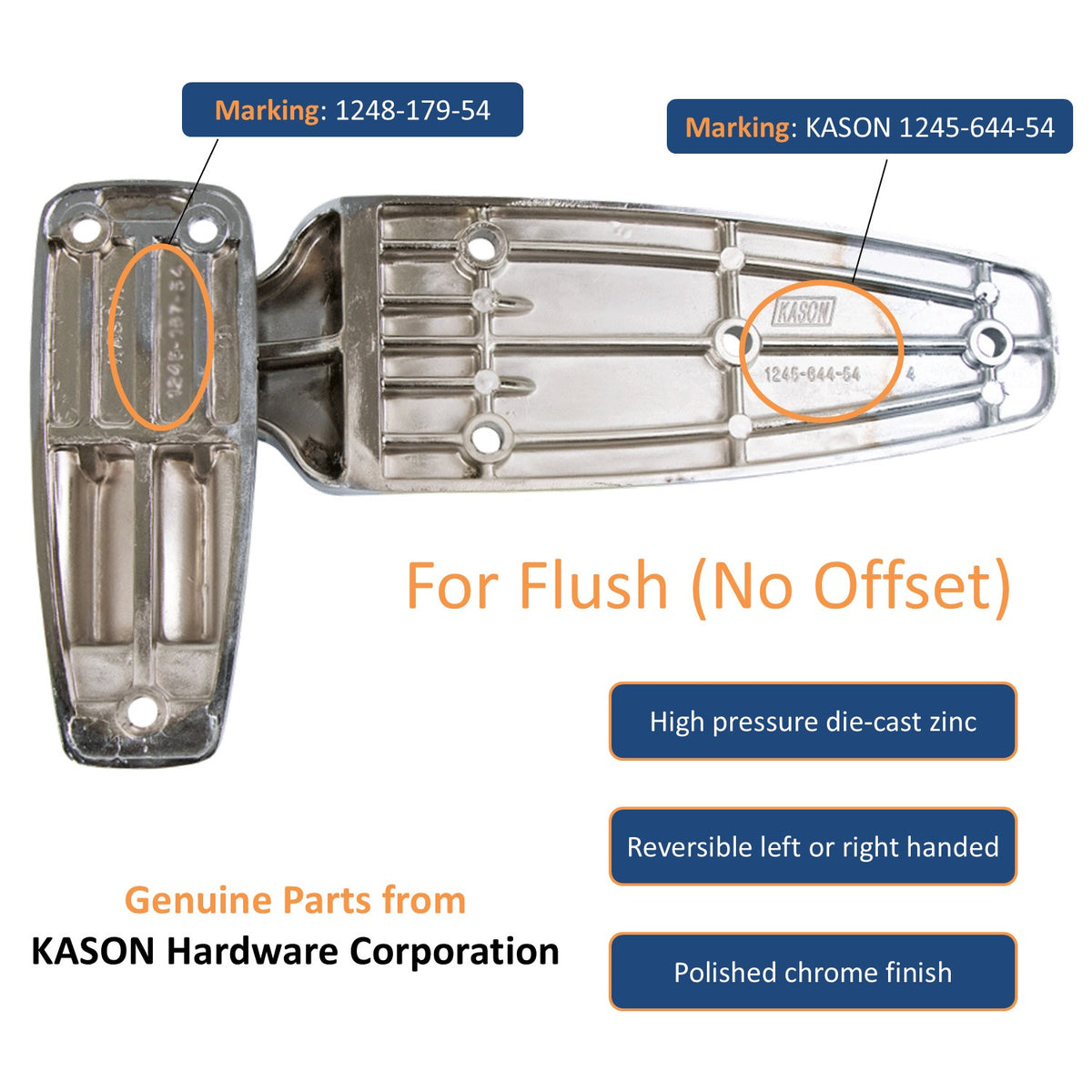 Kason 1248 Reversible Spring-Assisted Cam-Lift Hinge Flush Marking