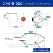 Kason 0058 Latch Complete Kit with Flush Strike Dimensions