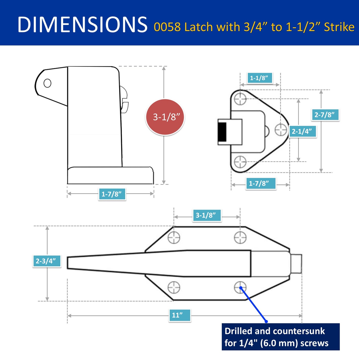 Kason 0058 Latch Complete Kit with 3/4" to 1-1/2" Strike Dimensions