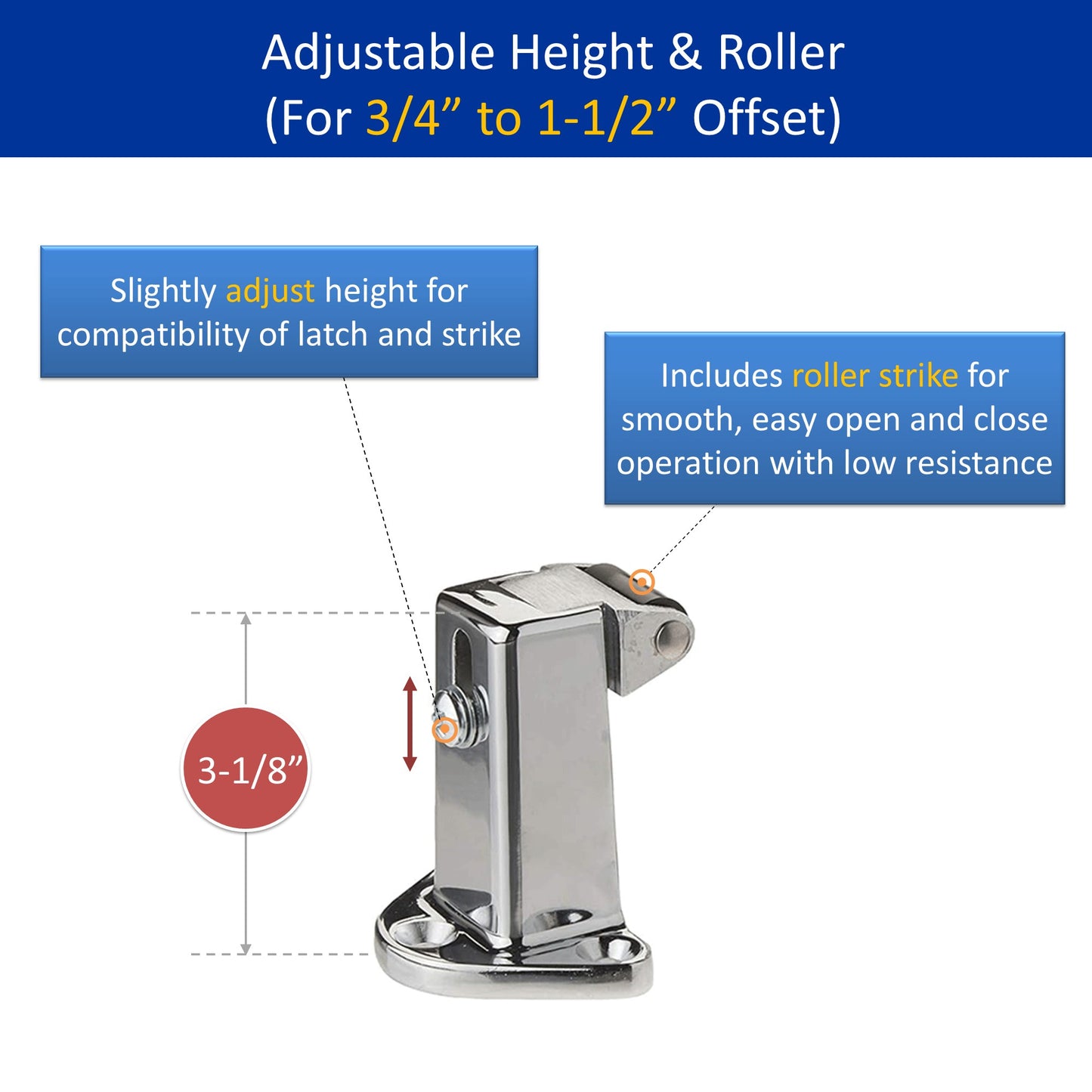 Kason 0058 Series Roller Strike C Offset 3/4" to 1-1/2" Adjustable Height & Roller